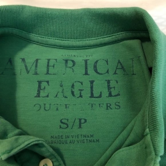American Eagle Men's Green Solid Jersey Polo - Picture 3 of 8